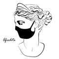 Trendy vector print with head of Aphrodite statue wearing face mask.